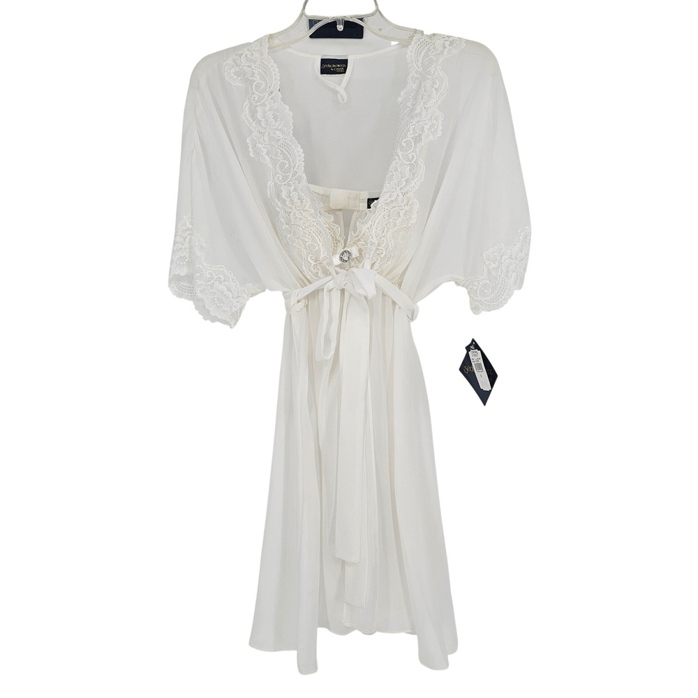 Cinema‎ Etoile Seductivewear Bridal Robe Chemise Thong Set S White Lace Coquette